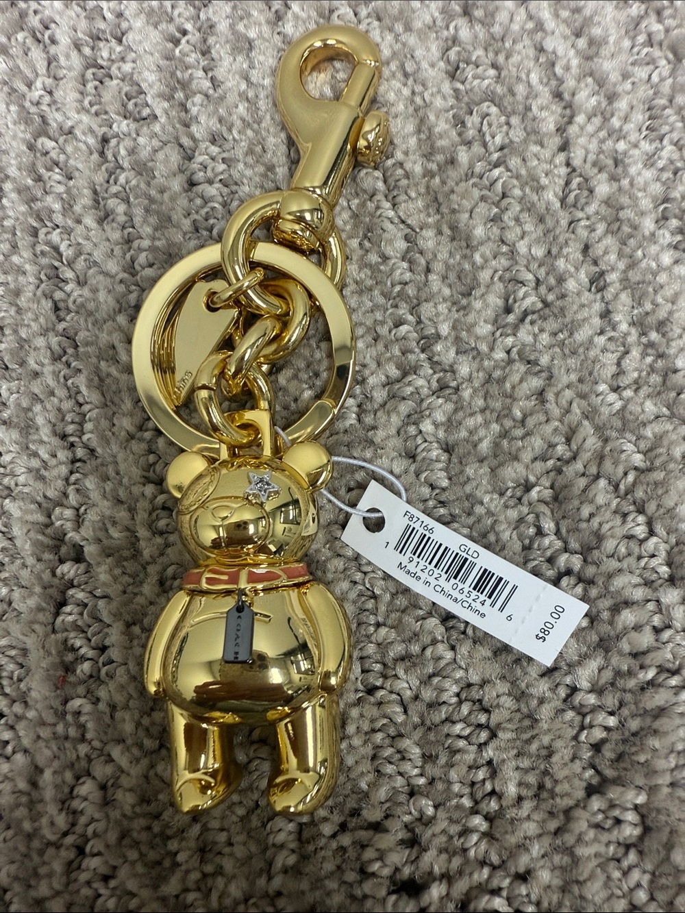 Coach Gold Bear Keyring with Red Collar